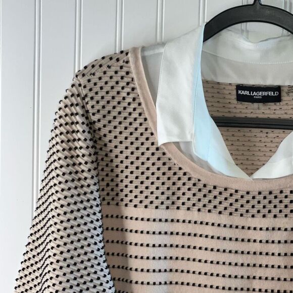 Karl Lagerfeld Sweater Blouse Women Size Large Layered Tunic 3/4 Sleeve Collared - Picture 2 of 12